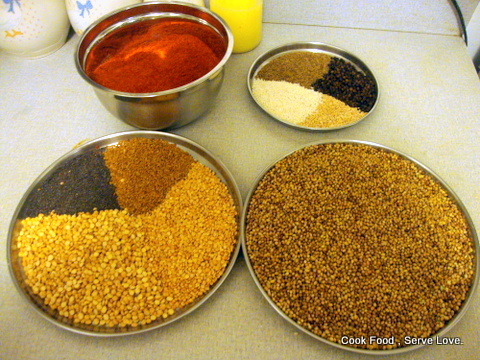 Ingredients for sambar powder
